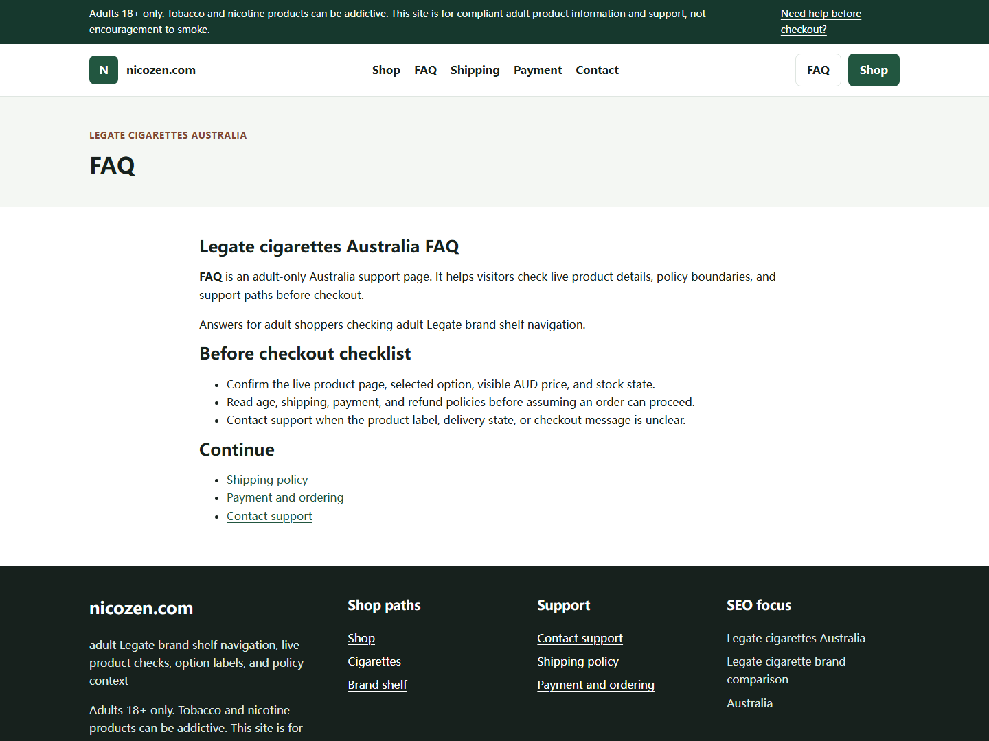 Nicozen support path for Legate cigarettes Australia